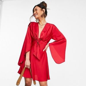 ASOS Design Red Mini Cape Sleeve Dress NWOT